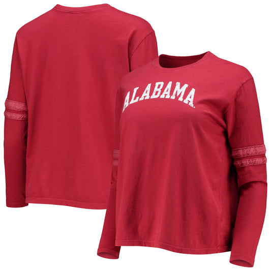 Women's Original Retro Brand Crimson Alabama Crimson Tide Vault Vintage Stripe Long Sleeve T-Shirt