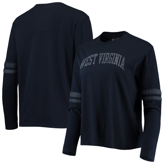 Women's Original Retro Brand Navy West Virginia Mountaineers Vault Vintage Stripe Long Sleeve T-Shirt