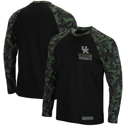 Men's Colosseum Black Kentucky Wildcats OHT Military Appreciation Camo Raglan Long Sleeve T-Shirt