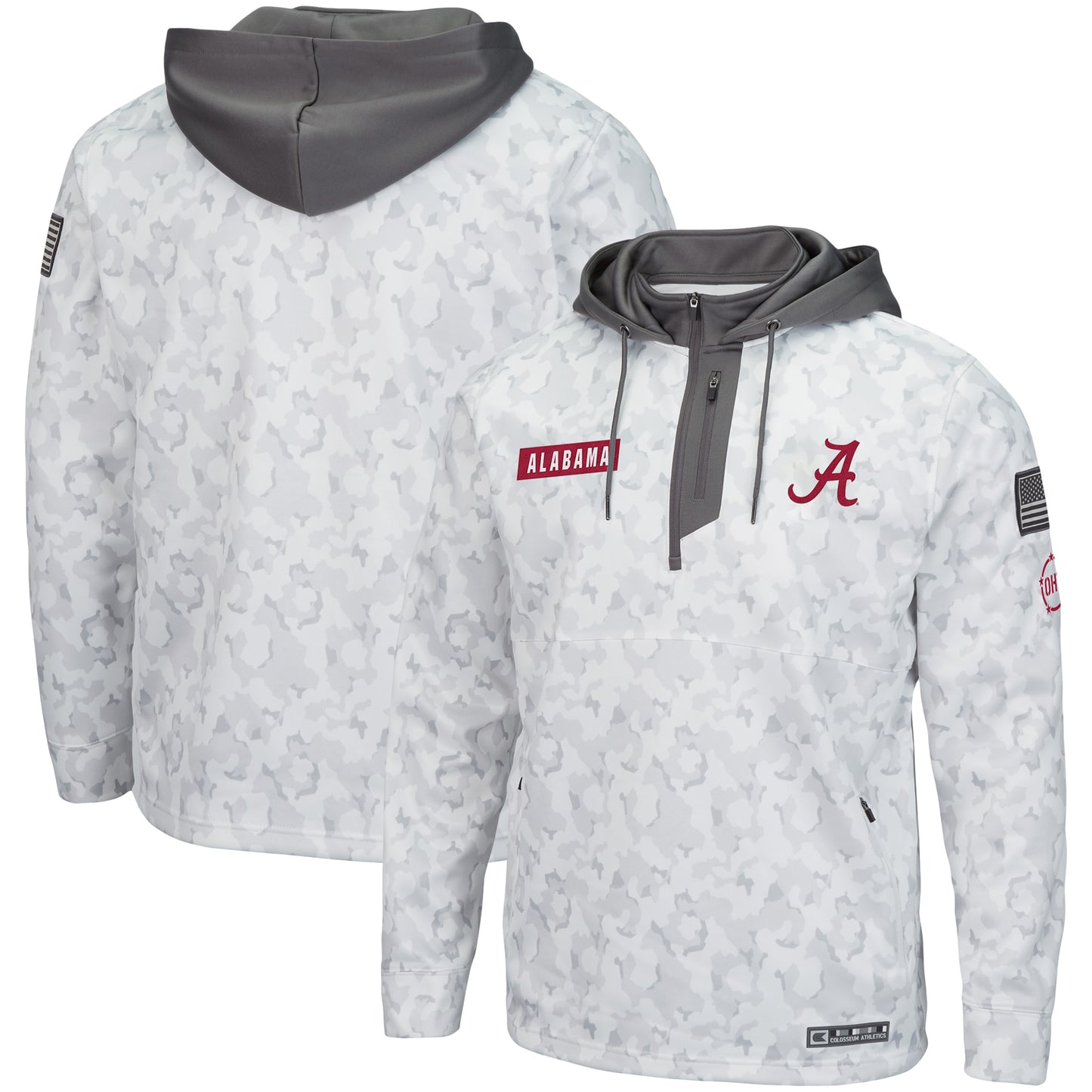 Men's Colosseum Arctic Camo Alabama Crimson Tide OHT Military Appreciation Quarter-Zip Hoodie