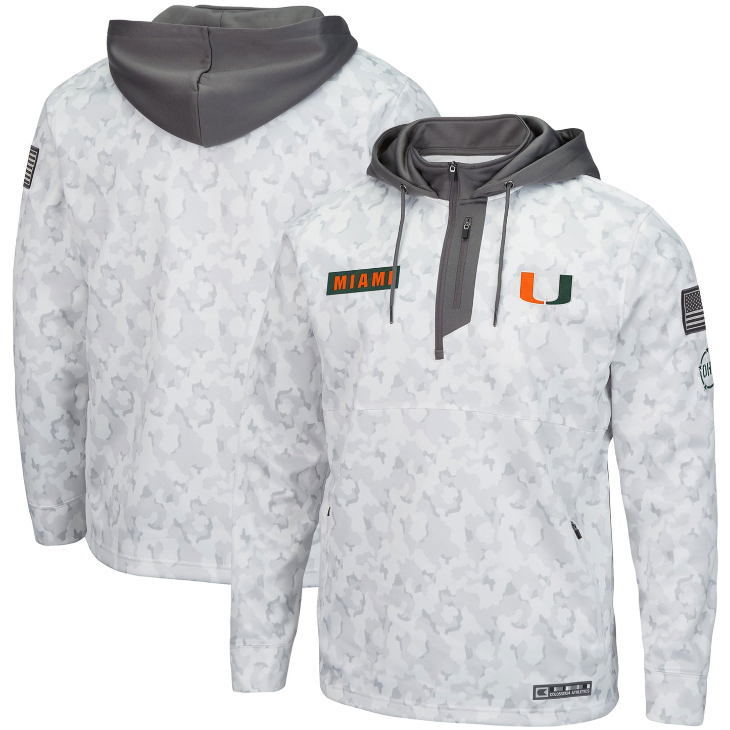 Men's Colosseum Arctic Camo Miami Hurricanes OHT Military Appreciation Quarter-Zip Hoodie