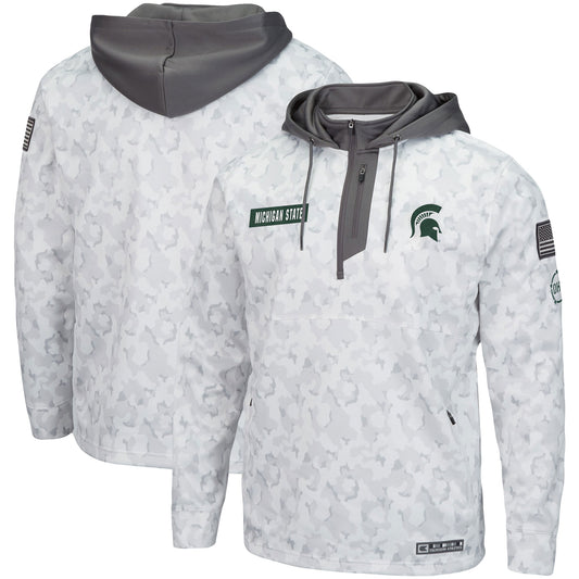 Men's Colosseum Arctic Camo Michigan State Spartans OHT Military Appreciation Quarter-Zip Hoodie