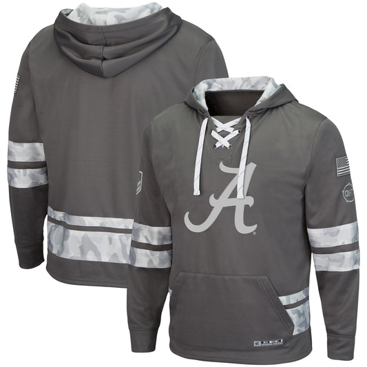 Men's Colosseum Gray Alabama Crimson Tide OHT Military Appreciation Lace-Up Pullover Hoodie