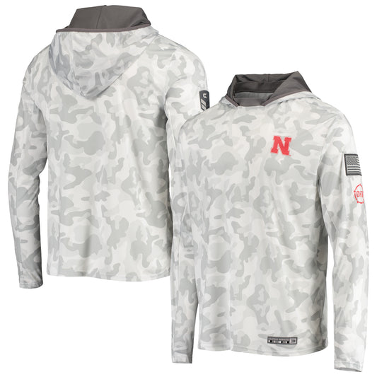 Men's Colosseum Arctic Camo Nebraska Huskers OHT Military Appreciation Long Sleeve Hoodie Top