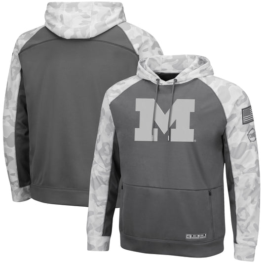 Men's Colosseum Gray/Arctic Camo Michigan Wolverines OHT Military Appreciation Tonal Raglan Pullover Hoodie