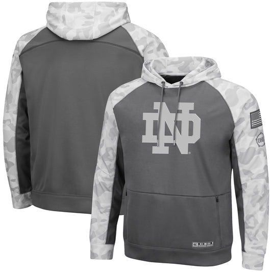 Men's Colosseum Gray/Arctic Camo Notre Dame Fighting Irish OHT Military Appreciation Tonal Raglan Pullover Hoodie