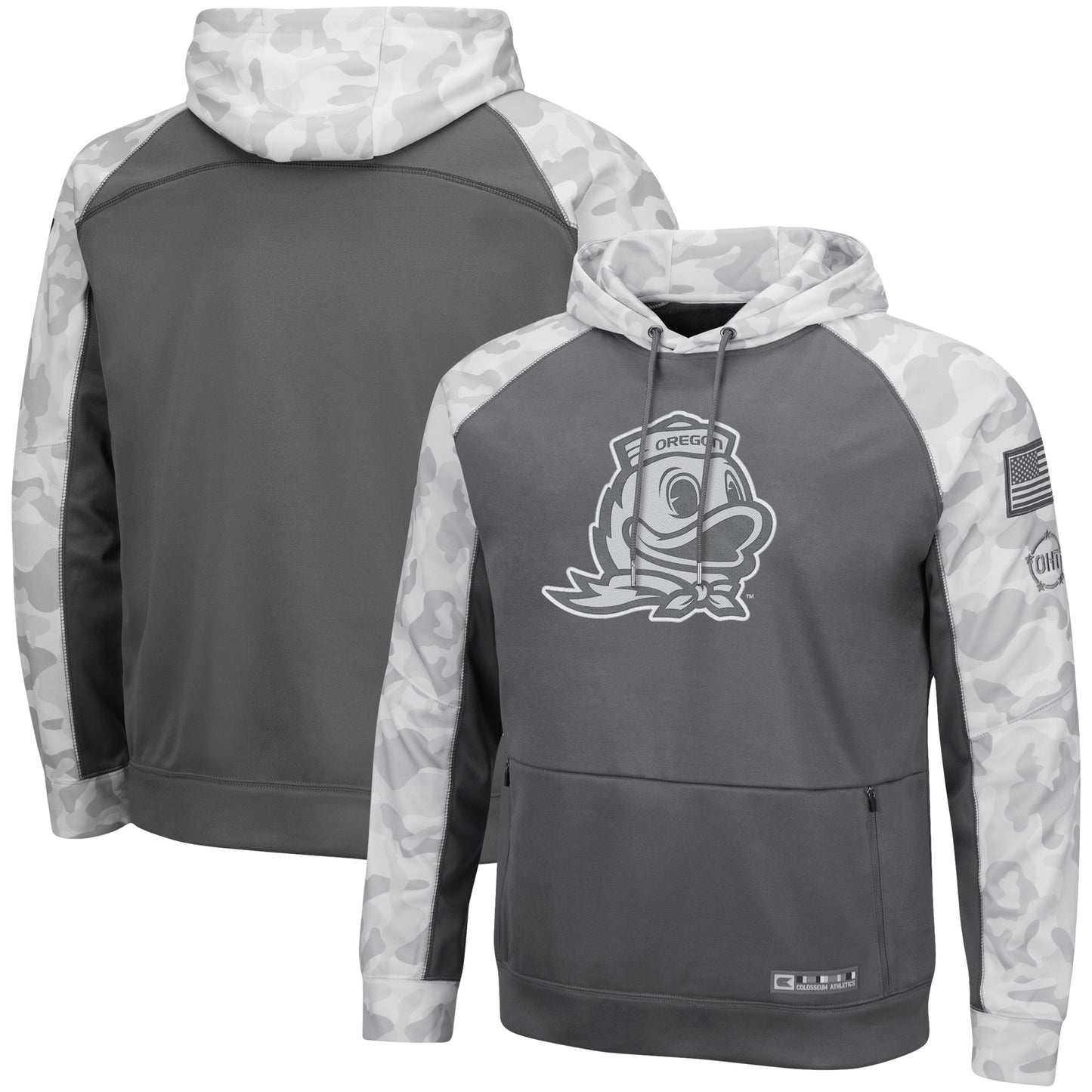 Men's Colosseum Gray/Arctic Camo Oregon Ducks OHT Military Appreciation Tonal Raglan Pullover Hoodie