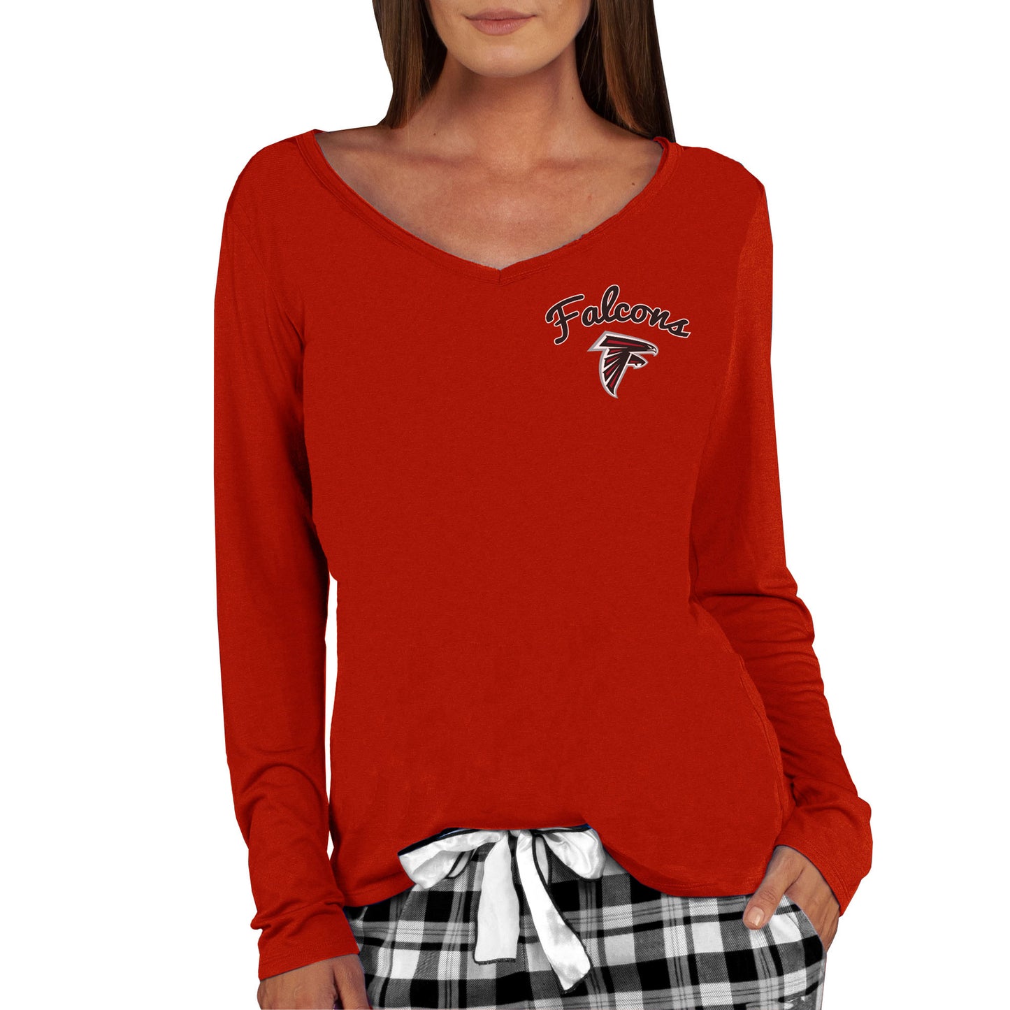 Women's Concepts Sport Red Atlanta Falcons Marathon Knit Long Sleeve Lightweight V-Neck Lounge T-Shirt