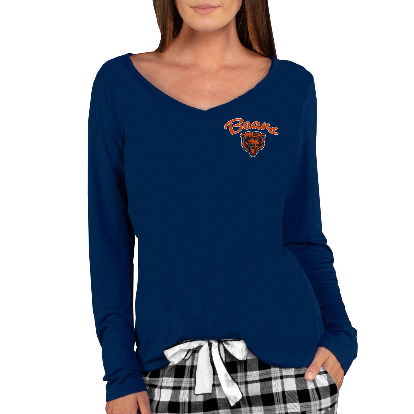 Women's Concepts Sport Navy Chicago Bears Marathon Knit Long Sleeve Lightweight V-Neck Lounge T-Shirt