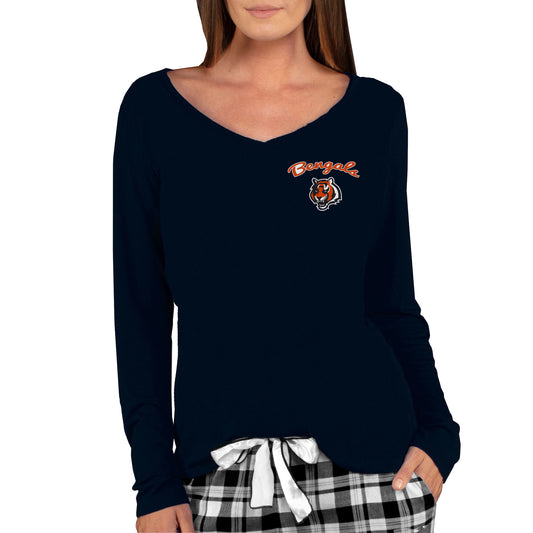 Women's Concepts Sport Black Cincinnati Bengals Marathon Knit Long Sleeve Lightweight V-Neck Lounge T-Shirt