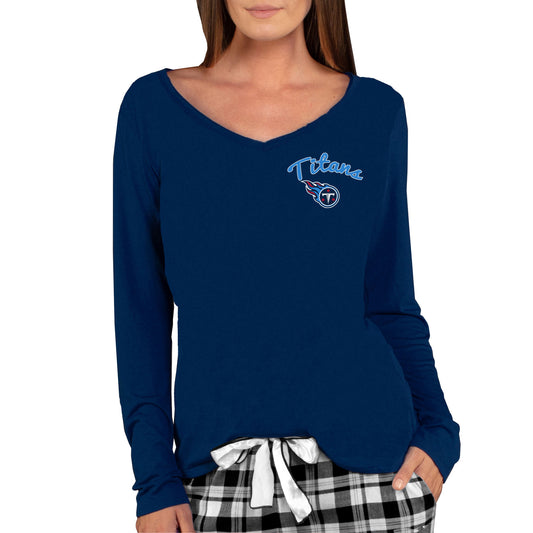 Women's Concepts Sport Navy Tennessee Titans Marathon Knit Long Sleeve Lightweight V-Neck Lounge T-Shirt