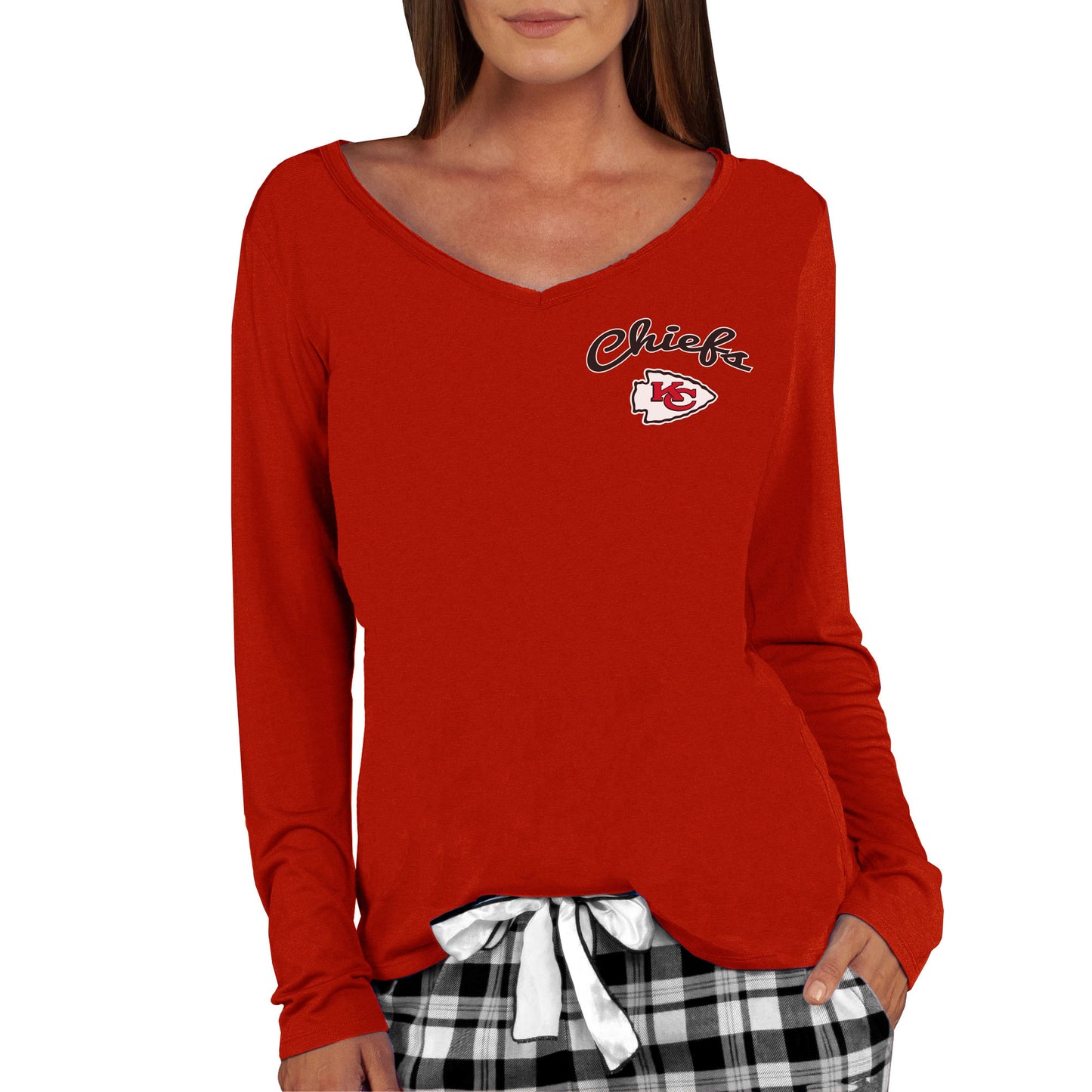 Women's Concepts Sport Red Kansas City Chiefs Marathon Knit Long Sleeve Lightweight V-Neck Lounge T-Shirt