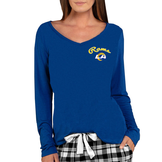 Women's Concepts Sport Royal Los Angeles Rams Marathon Knit Long Sleeve Lightweight V-Neck Lounge T-Shirt