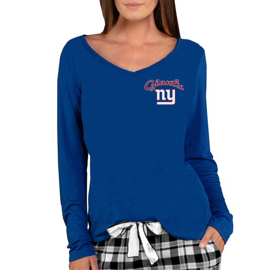 Women's Concepts Sport Royal New York Giants Marathon Knit Long Sleeve Lightweight V-Neck Lounge T-Shirt