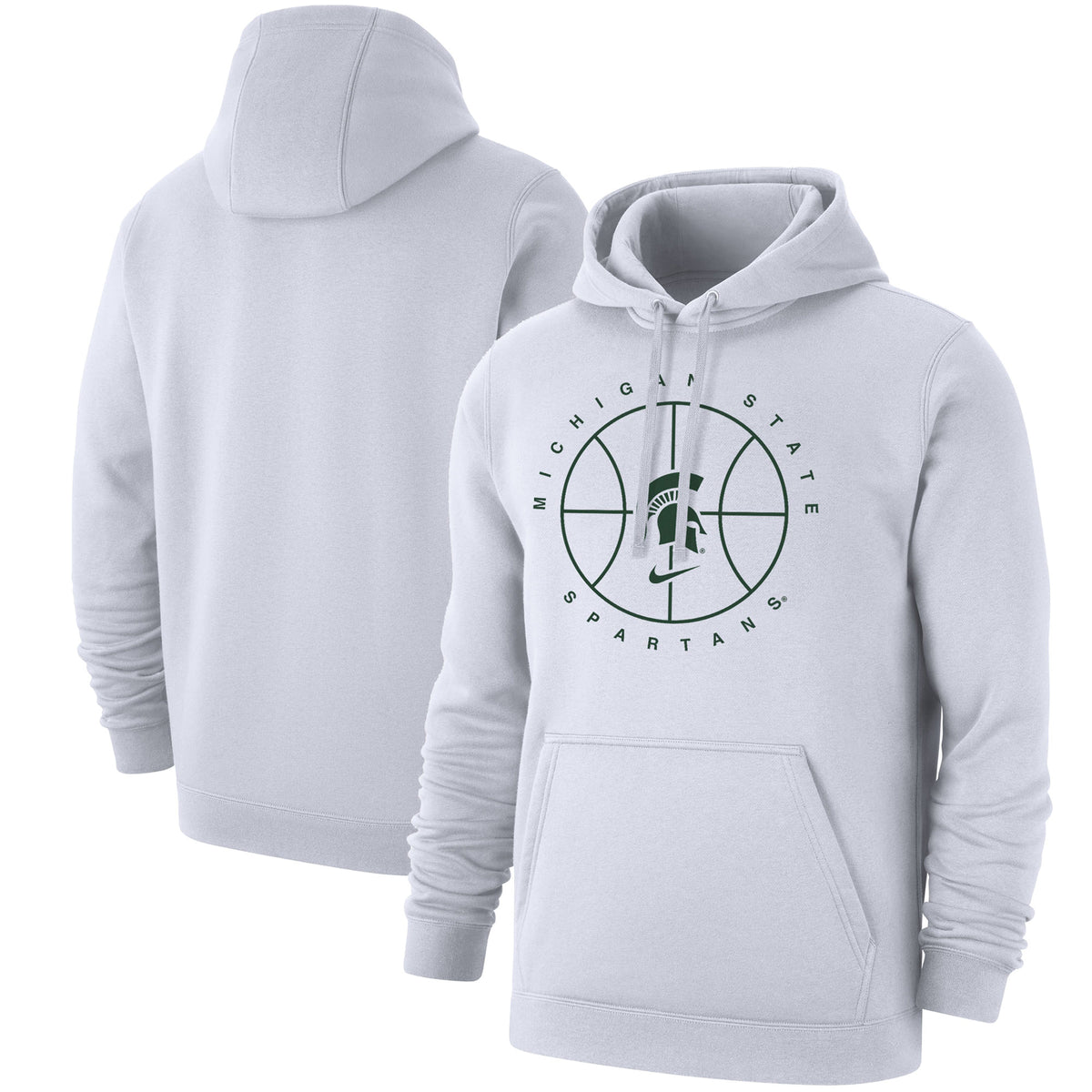Men's Nike White Michigan State Spartans Basketball Icon Club Fleece Pullover Hoodie