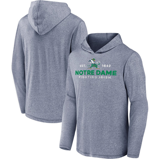 Men's Fanatics Heathered Navy Notre Dame Fighting Irish Stacked Pursuit Pullover Hoodie