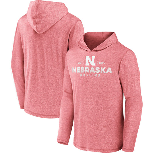 Men's Fanatics Heathered Scarlet Nebraska Huskers Stacked Pursuit Pullover Hoodie