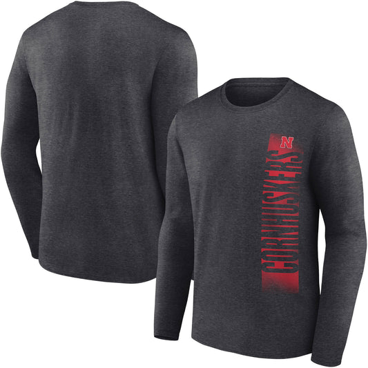 Men's Fanatics Heathered Charcoal Nebraska Huskers Running Ladder Long Sleeve T-Shirt