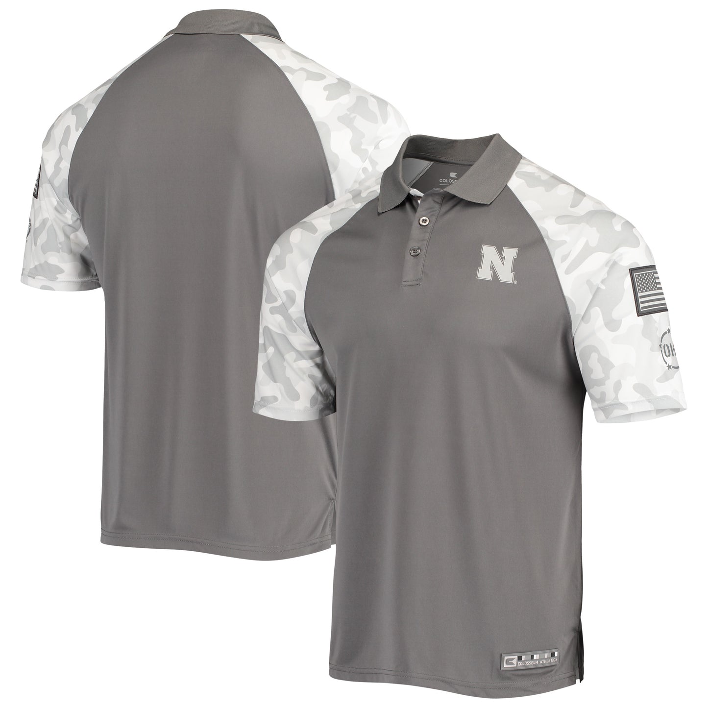 Men's Colosseum Gray/Camo Nebraska Huskers OHT Military Appreciation Raglan Zoomie Polo