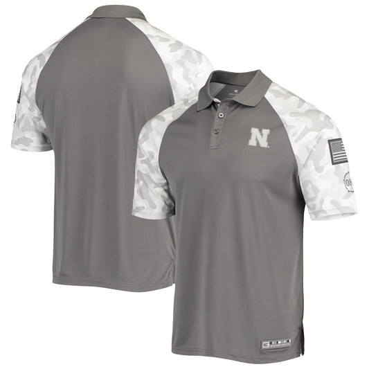 Men's Colosseum Gray/Camo Nebraska Huskers OHT Military Appreciation Raglan Zoomie Polo