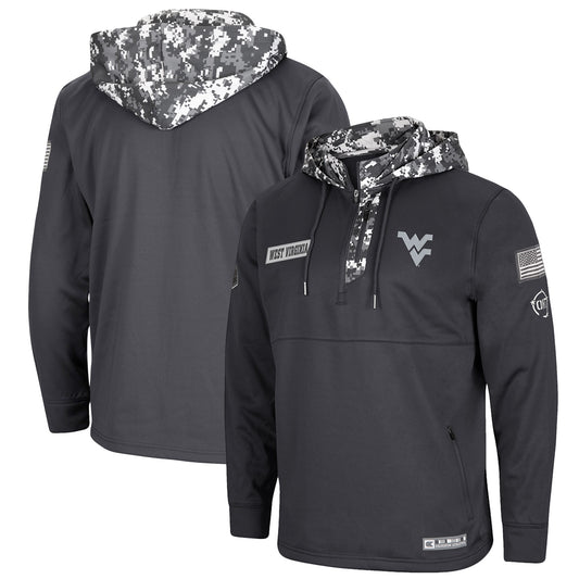 Men's Colosseum Charcoal West Virginia Mountaineers OHT Military Appreciation Digital Camo Quarter-Zip Hoodie