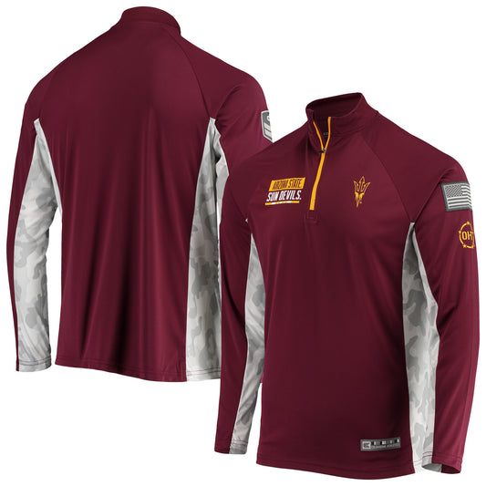 Men's Colosseum Maroon Arizona State Sun Devils OHT Military Appreciation Snow Cruise Raglan 1/4-Zip Jacket