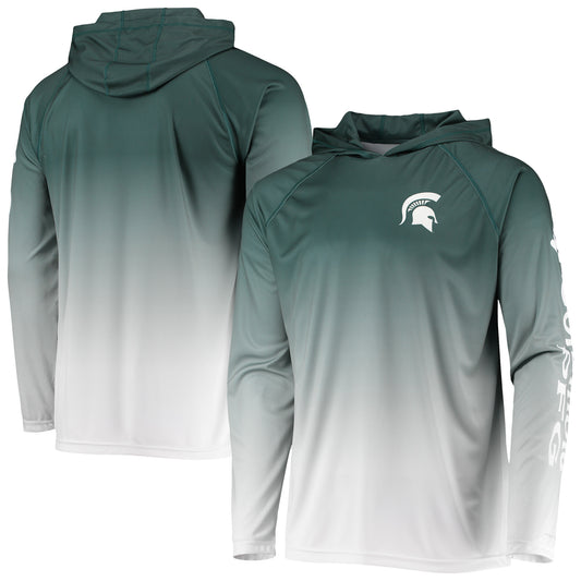 Men's Columbia PFG Green Michigan State Spartans Terminal Tackle Omni-Shade UPF 50 Long Sleeve Hooded Top