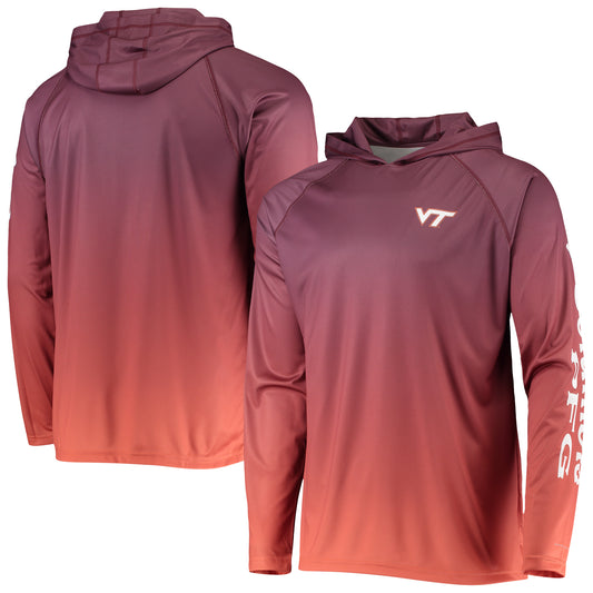 Men's Columbia PFG Maroon Virginia Tech Hokies Terminal Tackle Omni-Shade UPF 50 Long Sleeve Hooded Top