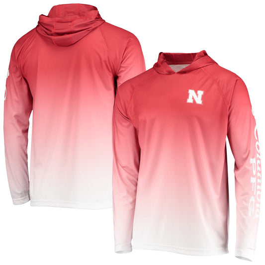 Men's Columbia PFG Scarlet Nebraska Huskers Terminal Tackle Omni-Shade UPF 50 Long Sleeve Hooded Top