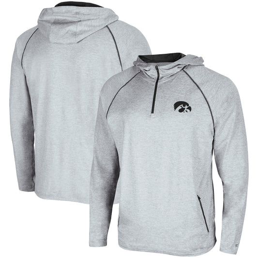 Men's Colosseum Heathered Gray Iowa Hawkeyes Timeline Raglan Quarter-Zip Hoodie