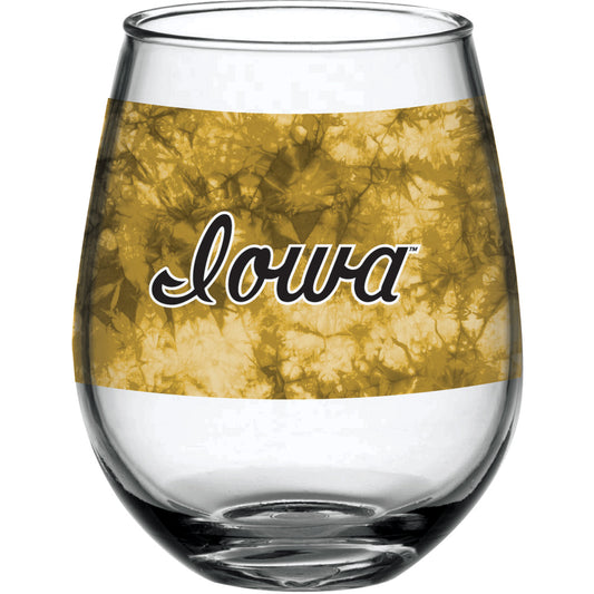 Iowa Hawkeyes 15oz. Vintage Tie-Dye Stemless Wine Glass