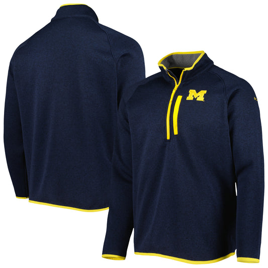 Men's Columbia Navy Michigan Wolverines Canyon Point Omni-Shield Raglan Half-Zip Pullover Top