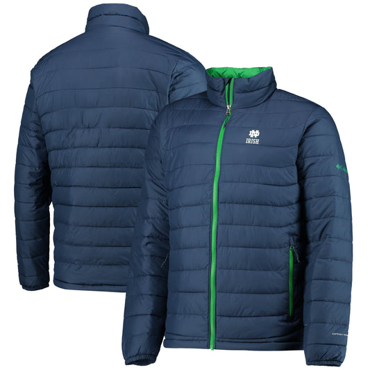 Men's Columbia Navy Notre Dame Fighting Irish Powder Lite Omni-Heat Reflective Full-Zip Jacket