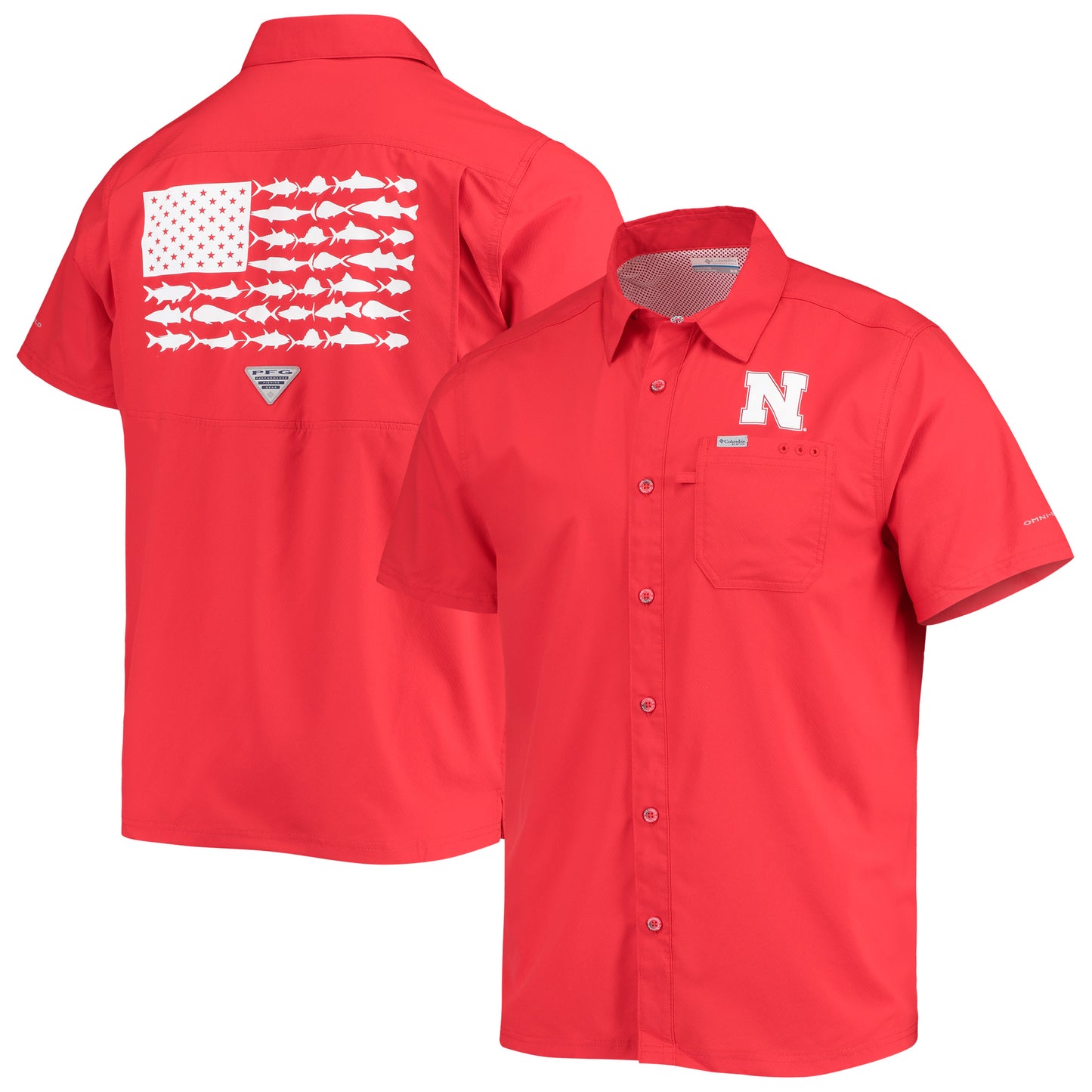 Men's Columbia PFG Scarlet Nebraska Huskers Slack Tide Camp Button-Up Shirt