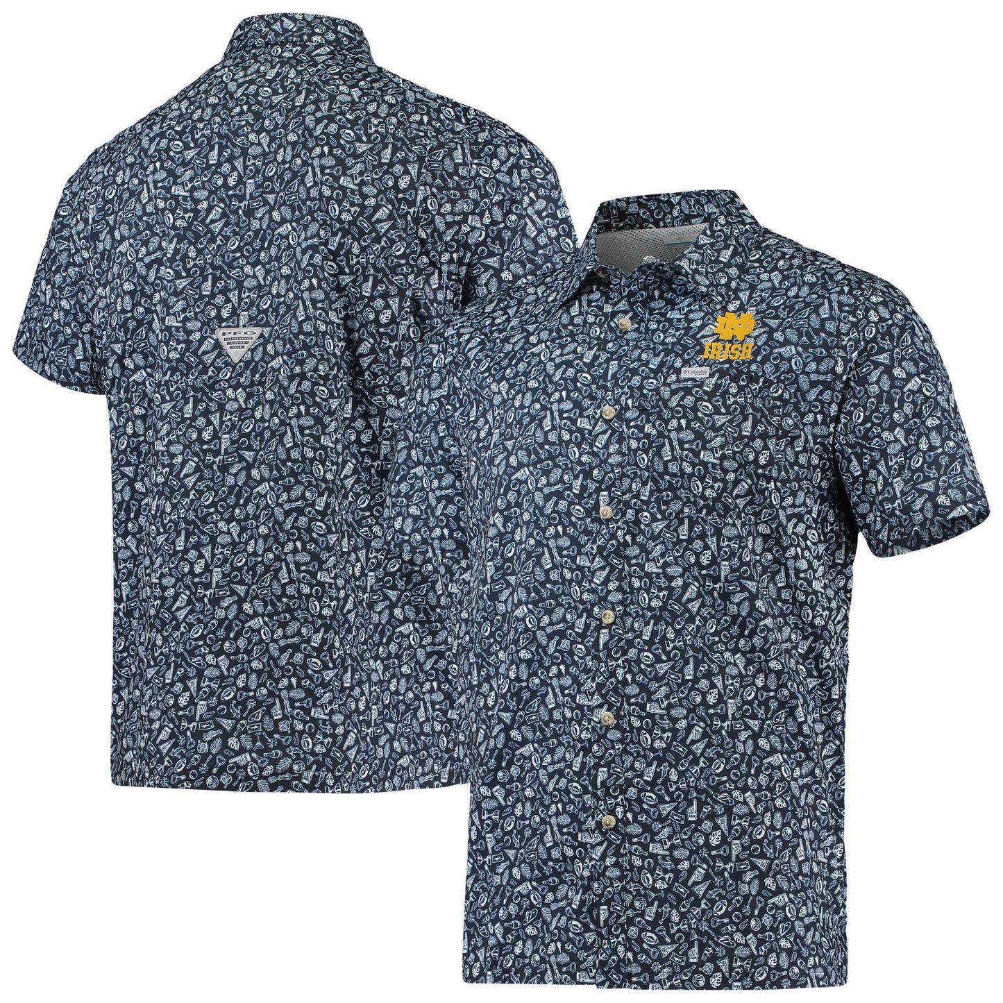 Men's Columbia Navy Notre Dame Fighting Irish Super Slack Tide Omni-Shade Button-Up Shirt