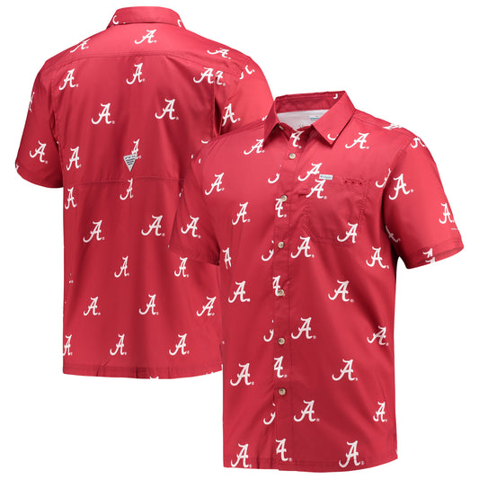 Men's Columbia Crimson Alabama Crimson Tide Super Slack Tide Omni-Shade Button-Up Shirt