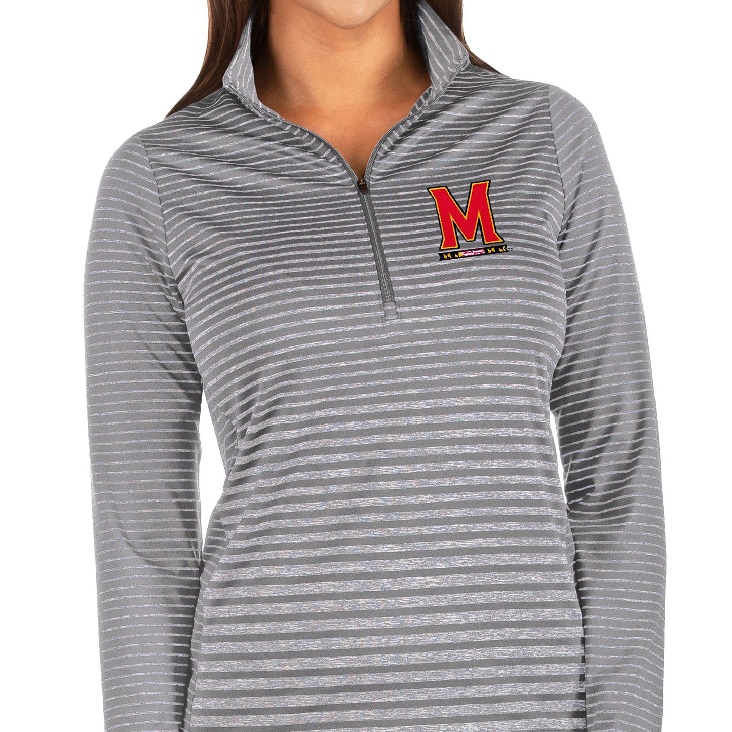 Women's Antigua Gray/Heathered Gray Maryland Terrapins Pace Half-Zip Pullover Jacket