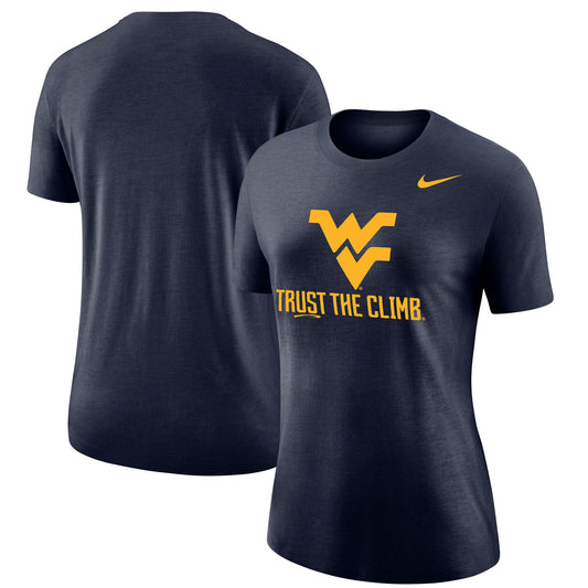 Women's Nike Navy West Virginia Mountaineers Trust the Climb Varsity T-Shirt