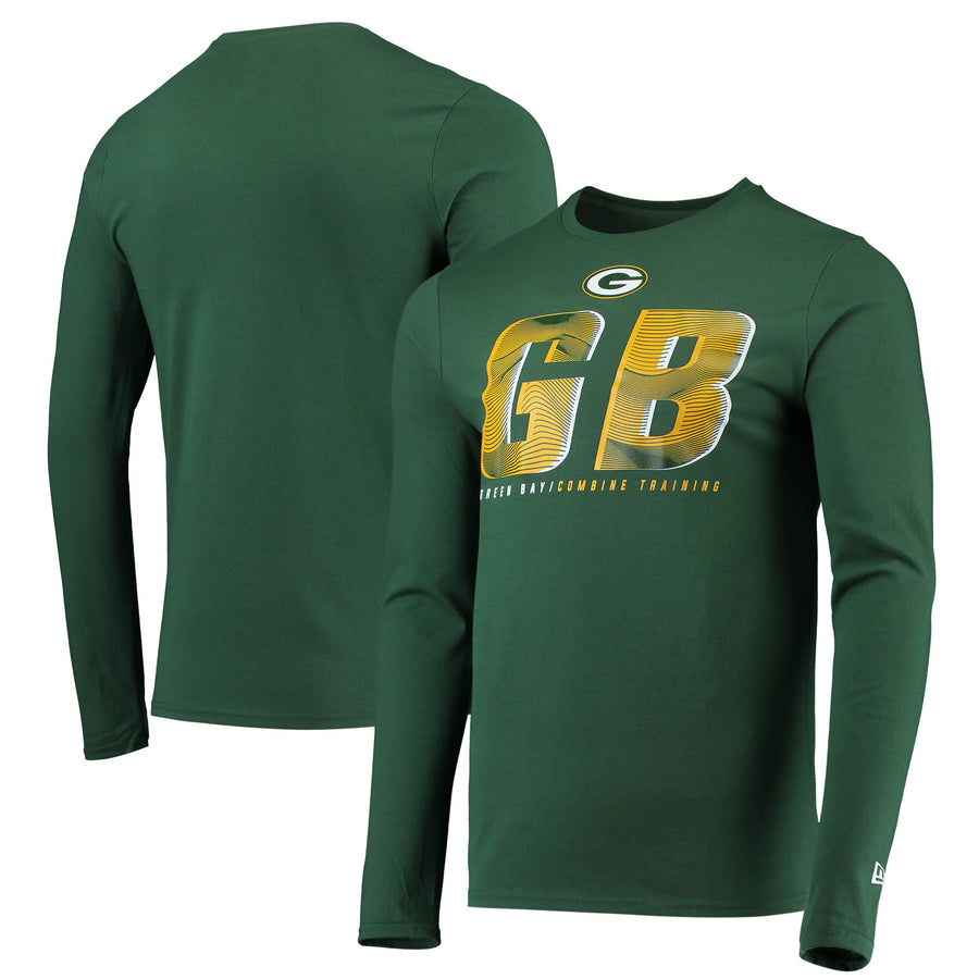 Men's New Era Green Green Bay Packers Combine Authentic Static Abbreviation Long Sleeve T-Shirt