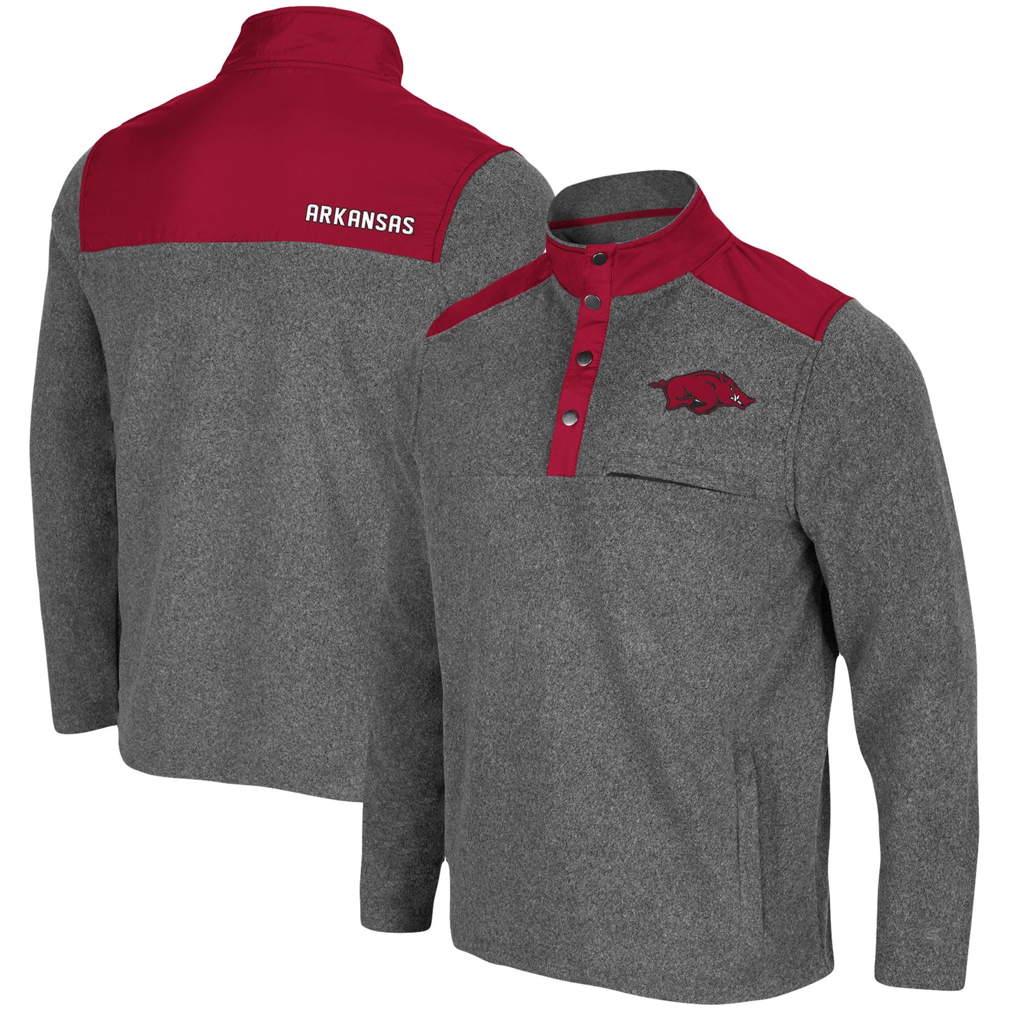 Men's Colosseum Heathered Charcoal/Cardinal Arkansas Razorbacks Huff Snap Pullover