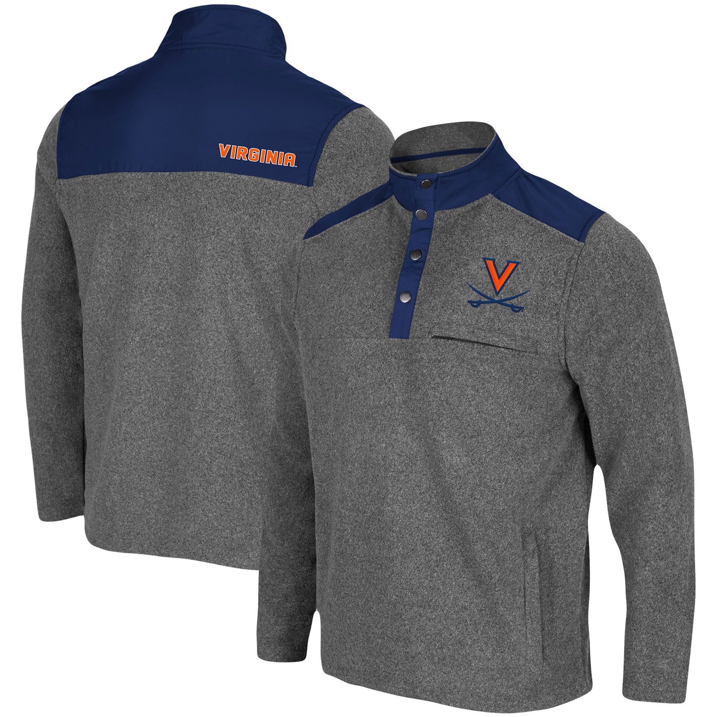 Men's Colosseum Heathered Charcoal/Navy Virginia Cavaliers Huff Snap Pullover