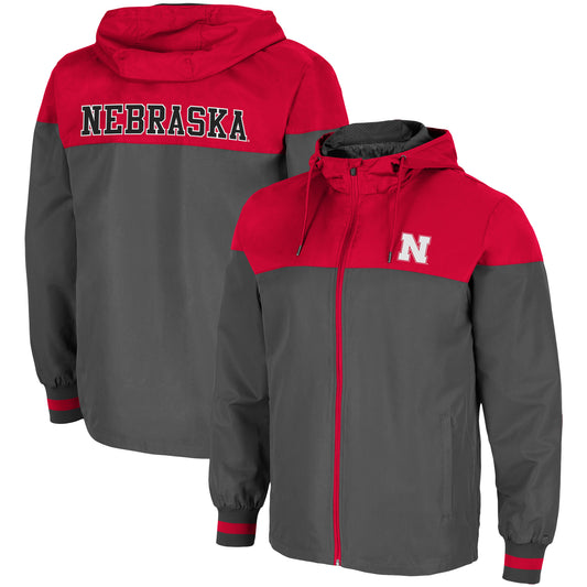 Men's Colosseum Charcoal/Scarlet Nebraska Huskers Game Night Full-Zip Jacket