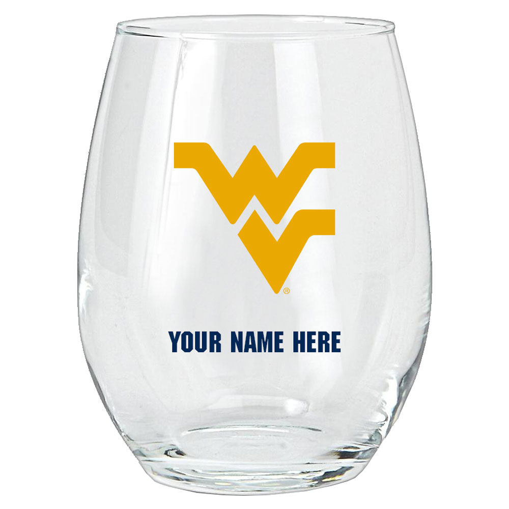 West Virginia Mountaineers 15oz. Personalized Stemless Glass Tumbler