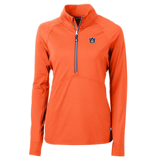 Women's Cutter & Buck Orange Auburn Tigers Adapt Eco Knit Half-Zip Pullover Jacket