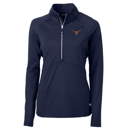 Women's Cutter & Buck Navy Texas Longhorns Adapt Eco Knit Half-Zip Pullover Jacket