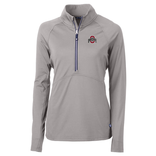 Women's Cutter & Buck Gray Ohio State Buckeyes Adapt Eco Knit Half-Zip Pullover Jacket