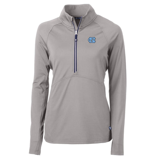 Women's Cutter & Buck Gray North Carolina Tar Heels Adapt Eco Knit Half-Zip Pullover Jacket