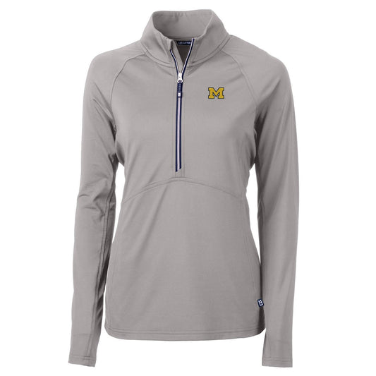 Women's Cutter & Buck Gray Michigan Wolverines Adapt Eco Knit Half-Zip Pullover Jacket