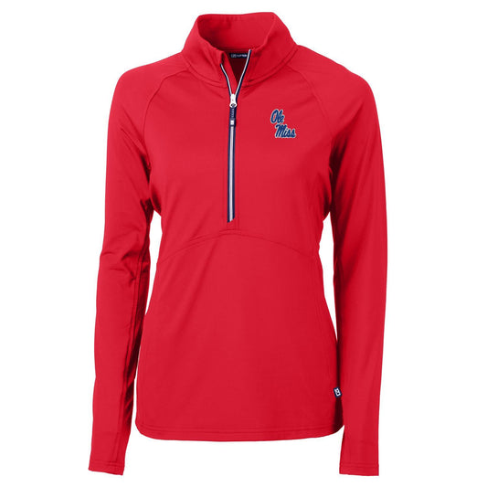 Women's Cutter & Buck Red Ole Miss Rebels Adapt Eco Knit Half-Zip Pullover Jacket