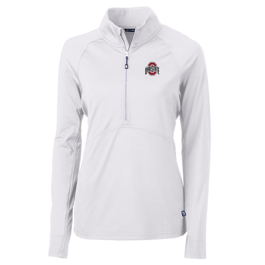 Women's Cutter & Buck White Ohio State Buckeyes Adapt Eco Knit Half-Zip Pullover Jacket